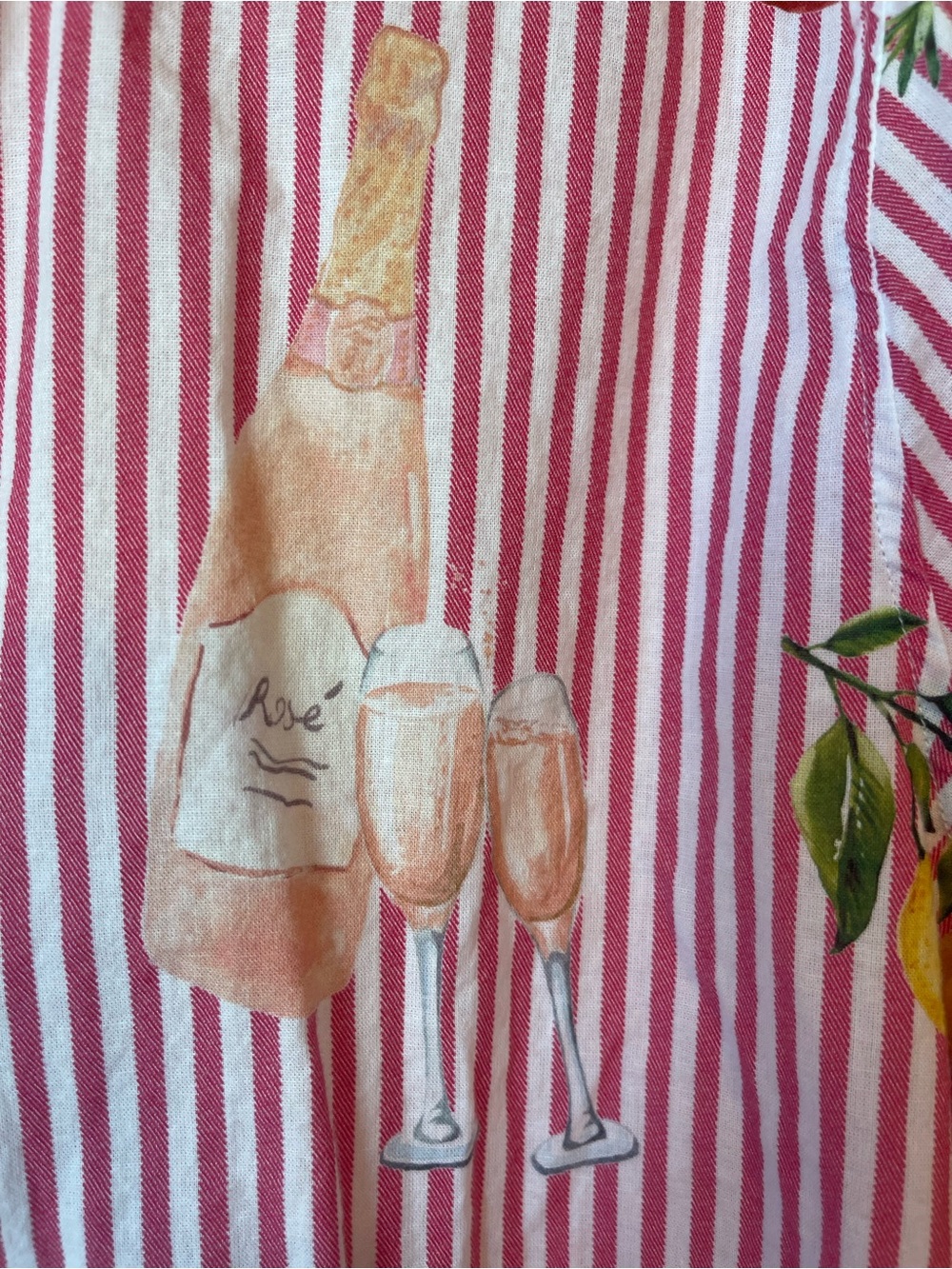 Elaine Rose Women's Pink Striped Button-Down Shirt with Playful Food Prints - Picture 3 of 12